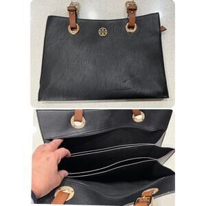 Tory Burch Pebbled Leather 5-Compartment Tote Black Large Work Organizer - READ